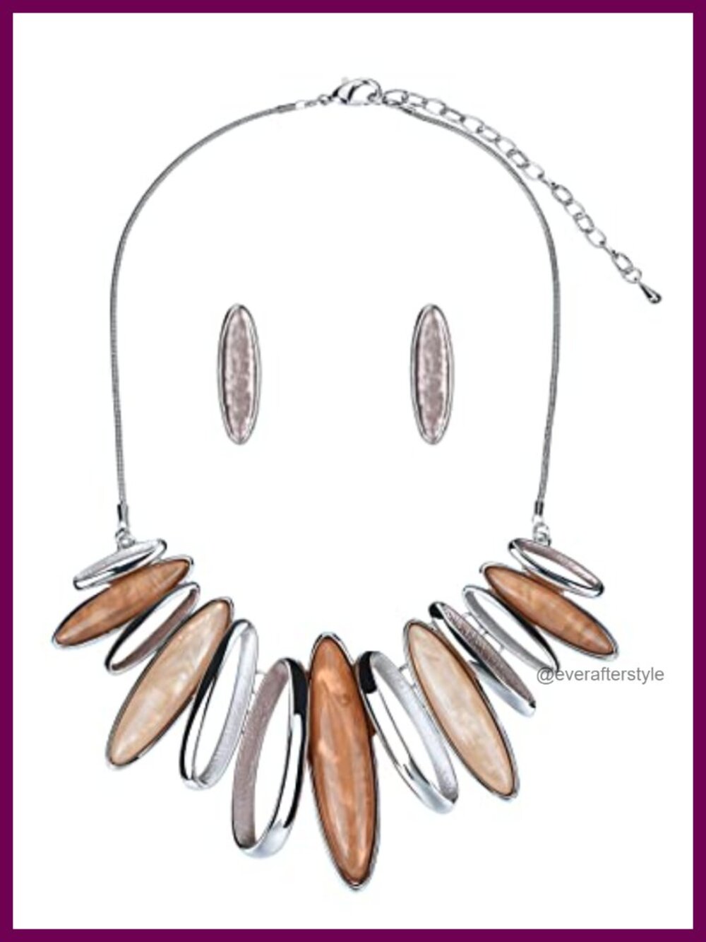Gold Plated Brass Oval Ring Statement Necklace Earrings Jewelry Set for Wedding